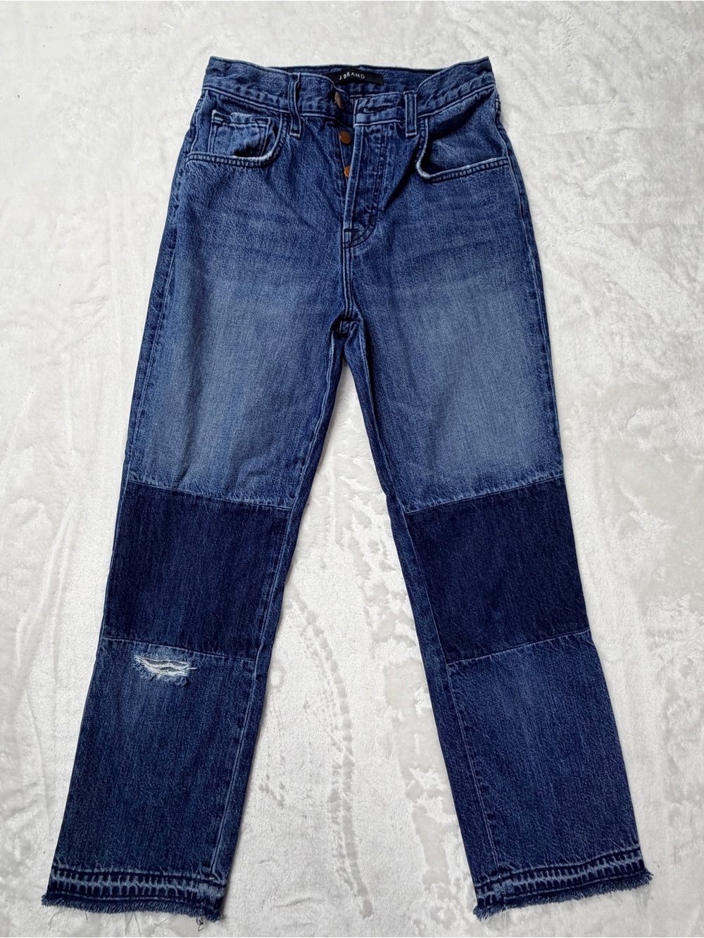 J Brand Two-Tone Blue Ankle Jeans. Distressed,‎ cropped, high waisted, boho chic